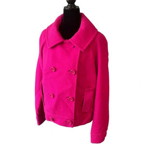 Kate Spade Double Breasted Cropped Coat 100% Wool Hot Pink XL